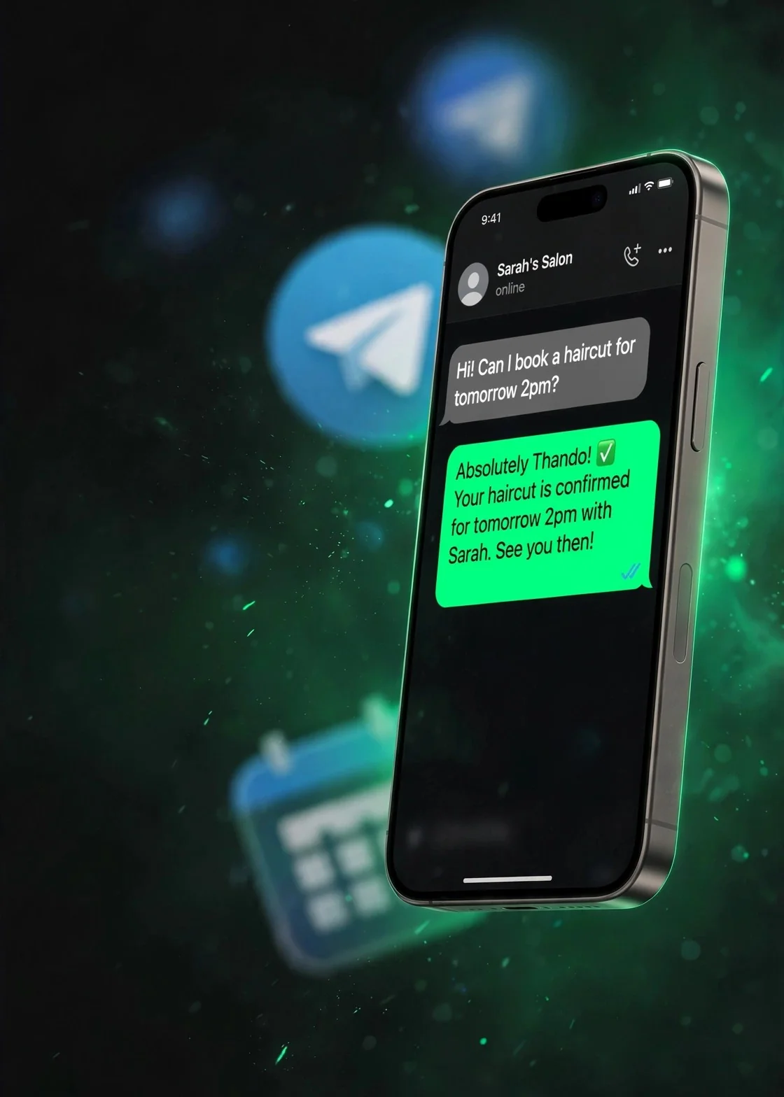 WhatsApp mobile phone interface showing a booking appointment chat conversation